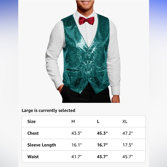 NWT COOFANDY Men's Sequins Vest Slim Fit Vest  size M dark green - Picture 5 of 7